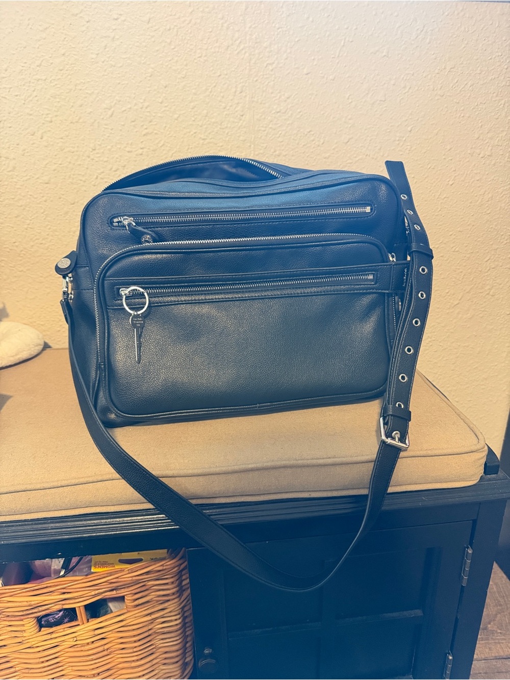 Acne Black Leather Crossbody Bag or shoulder bag with Silver Zippers - Picture 4 of 4